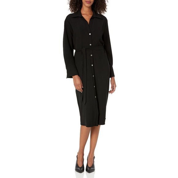 Vince Dresses & Skirts - Vince Black Belted Long Sleeve Button Front Shirt Dress NWT XL